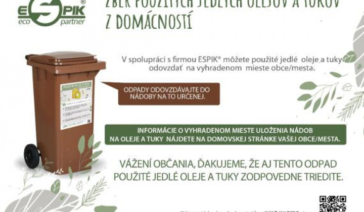 Fotka - Zber použitých jedlých olejov a tukov z domácností